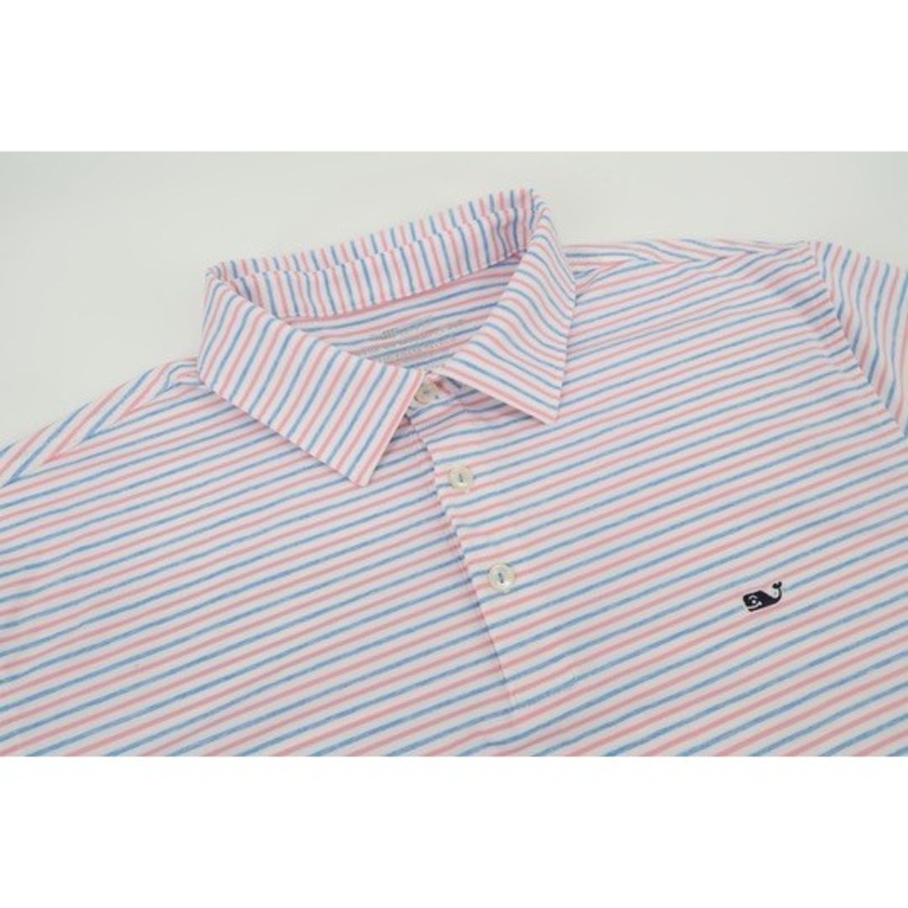 Vineyard Vines Polo Shirt Mens Large Blue Striped On-The-Go Sankaty Performance